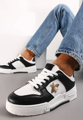 Czarne Sneakersy z Broszką z Perłą w Kształcie Owada Zuriana