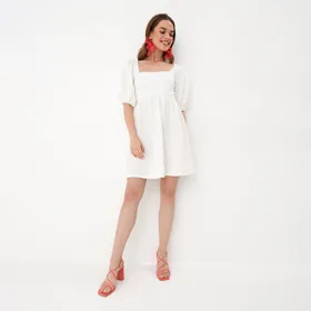 Sukienka mini z bufiastymi rękawami - Biały