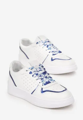Niebieskie Sneakersy z Kolorowymi Sznurówkami i Metalicznymi Wstawkami Lania