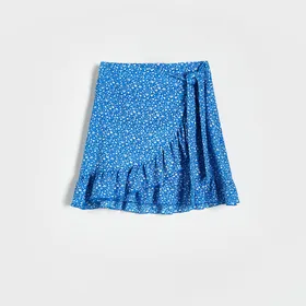 Spódnica mini z falbaną - Niebieski
