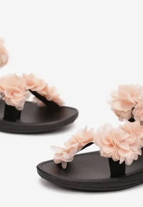 Różowe Sandały z Rzepem i Aplikacją z Kwiatów Dytia