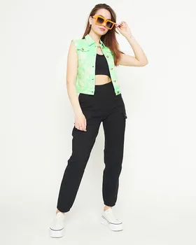 Zielona jeansowa kamizelka damska - Odzież - Zielony