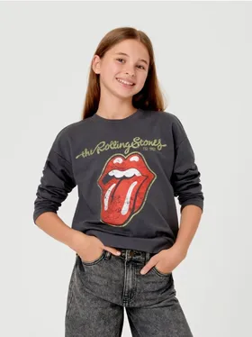 Bluza wykonana z bawełnianej dzianiny. Ozdobny nadruk The Rolling Stones. - szary