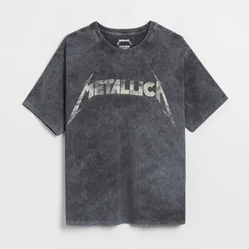 Luźna koszulka z nadrukiem Metallica acid wash - Czarny