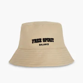 Beżowy kapelusz bucket hat z haftem - Beżowy