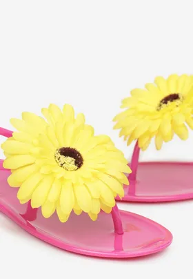 Różowe Sandały Japonki z Ozdobnym Kwiatem Navita