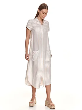 Koszulowa sukienka midi w pionowe paski, z wiązaniem w talii