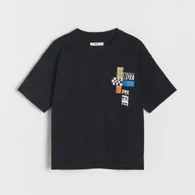 Bawełniany t-shirt z aplikacją - Czarny