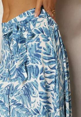 Niebieska Wiskozowa Maxi Spódnica z Paskiem i Zapięciem na Guziki Gilaine