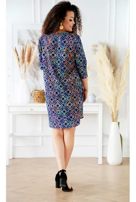 Granatowa sukienka w neonowy wzór - CHIARA