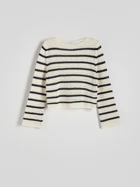 Sweter o pudełkowym fasonie, wykonany z bawełnianej dzianiny. - wielobarwny