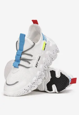Białe Siateczkowe Sneakersy na Płaskiej Podeszwie ze Żłobieniami i Ozdobnymi Napisami Desirae