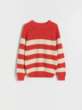 Sweter o klasycznym fasonie, wykonany ze strukturalej, bawełnianej dzianiny. - czerwony