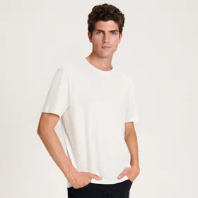 T-shirt regular z domieszką jedwabiu - Biały