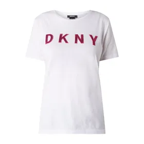 DKNY T shirt z logo z cekinów