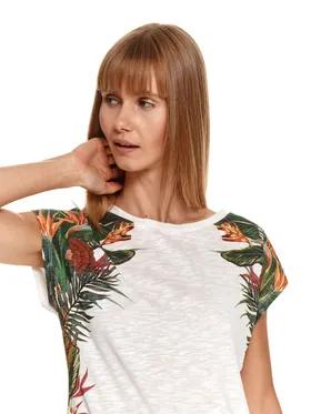 Bluzka damska z kwiatowym nadrukiem na rękawach