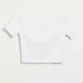 Krótka koszulka open shoulder biała - Biały