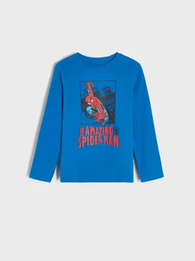 Wygodna koszulka wykonana z bawełny i z ozdobnym nadrukiem Spidermana. - niebieski