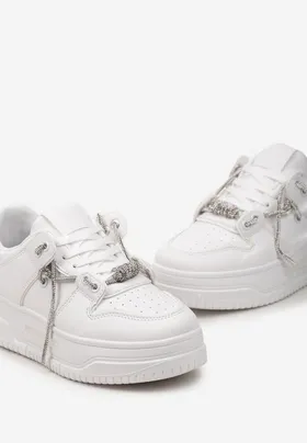 Białe Sneakersy na Platformie Ozdobione Cyrkoniami Uraians