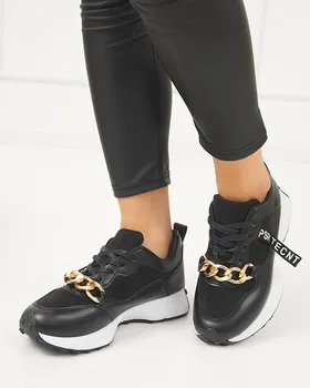 Czarne damskie buty sportowe ze złotym łańcuszkiem Nerika - Obuwie - Czarny