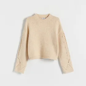Dzianinowy sweter - Kremowy