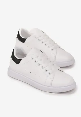 Biało-Czarne Płaskie Buty Sportowe ze Sznurowaniem Karlei