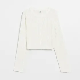 Krótki sweter kremowy - Kremowy