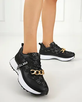 Czarne sneakersy damskie z printem Philly- Obuwie - Czarny