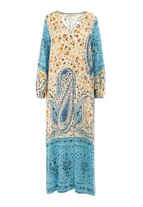 Beżowo-Niebieska Sukienka Phelamia