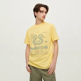 Luźna koszulka z nadrukiem z motywami węży - Żółty