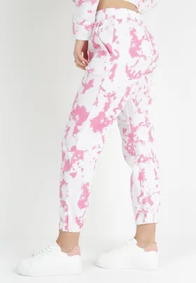 Różowe Spodnie Dresowe Joggery z Printem Tie-Dye Mercie