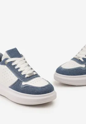 Biało-Niebieskie Sznurowane Sneakersy z Ozdobnymi Wstawkami z Cyrkoniami i Grubą Podeszwą Maellie