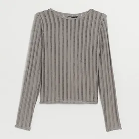 Ażurowy sweter z bawełny popielaty - Szary