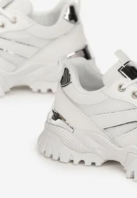 Białe Sportowe Sneakersy na Grubej Podeszwie z Ozdobnymi Aplikacjami Sossi