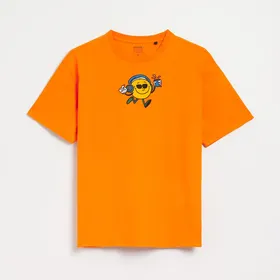 Pomarańczowa koszulka loose long z haftem - Pomarańczowy