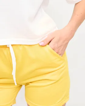 Dwuczęściowy biało - żółty damski komplet sportowy - Odzież - Żółty
