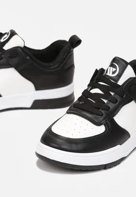 Czarne Sneakersy z Imitacji Skóry Zdobione Wstawkami Naini