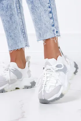 Białe sneakersy na platformie buty sportowe sznurowane casu bl272-sz