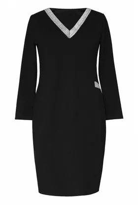 Czarna sukienka dresowa ze srebrnym dekoltem V - MADELINE