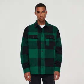 Zielono-czarna kurtka koszulowa w kratę - Khaki