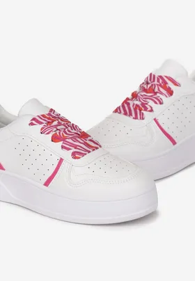 Biało-Różowe Sneakersy na Grubej Podeszwie z Ozdobnymi Sznurówkami Amarionna