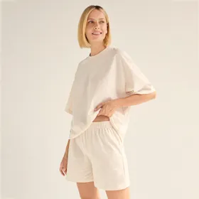 Dwuczęściowa piżama z bawełną - Beżowy