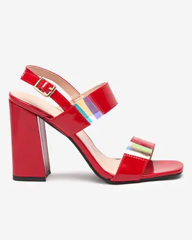 Damskie lakierowane sandałki na słupku w kolorze czerwonym Alar- Obuwie - Czerwony