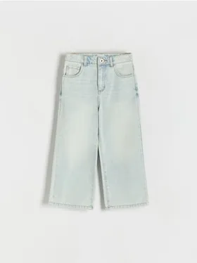 Jeansy typu wide leg, wykonane z bawełnianej tkaniny. - niebieski