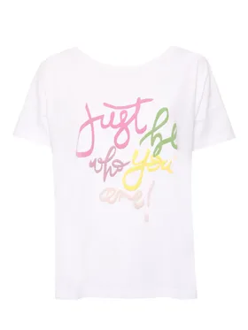 T-shirt damski z kolorowym napisem