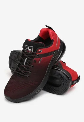 Czarno-Czerwone Sznurowane Buty Sportowe przed Kostkę na Płaskiej Podeszwie Skylor