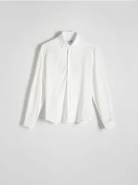 Koszula o dopasowanym kroju, z kolekcji PREMIUM, wykonana z dzianiny z bawełną. - biały