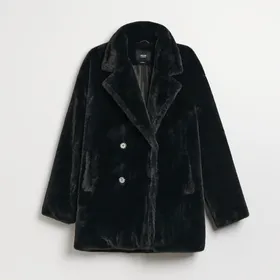 Czarny płaszcz typu teddy - Czarny