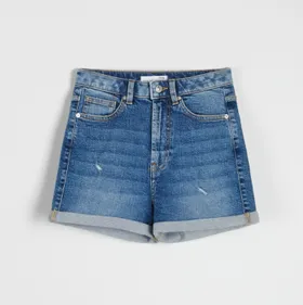 Szorty jeansowe mom high waist - Niebieski
