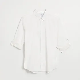Biała koszula regular fit z podwijanym rękawem - Biały